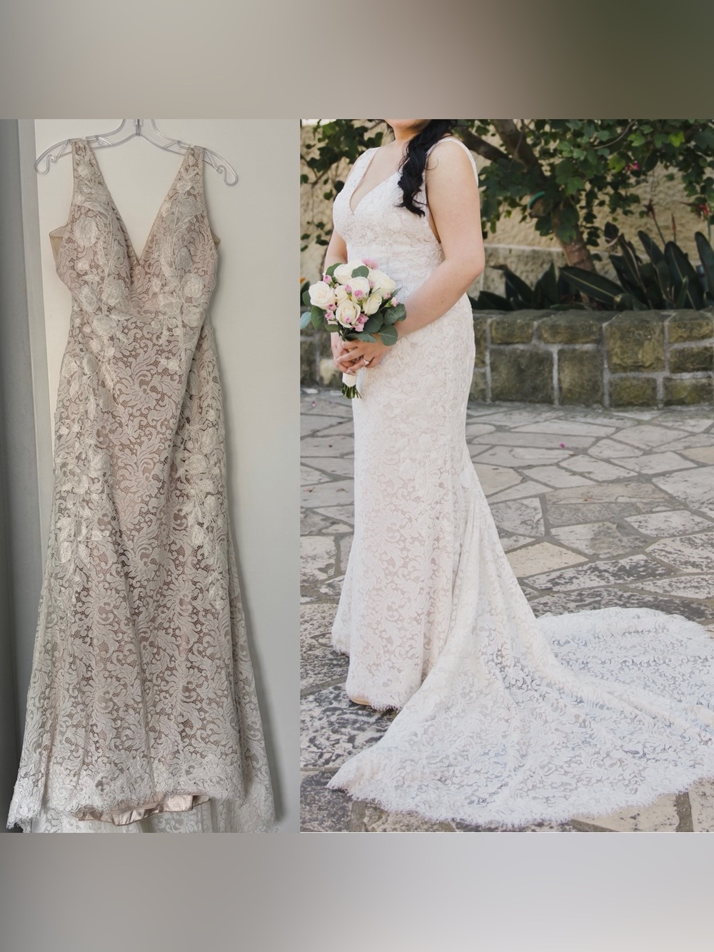 Willowby by Watters Bluma Ivory Lace Plunge Fit and Flare Bridal Gown with Train